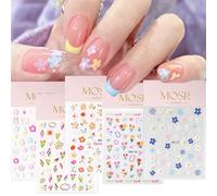 SHUBEIEUMI 5 Hojas de Pegatinas para Uñas, Autoadesiva Nail Art Stickers Decoración, Flores de Tulipán y Margaritas 3D Adhesivas