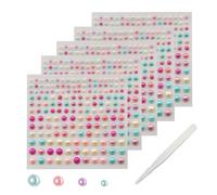 SHUBEIEUMI 825 Piezas Adhesivo de Perla, 5 Hojas Adhesivo de Perla Autoadhesivo, Pegatinas de Perlas, para Maquillaje, Arte de Uñas, Artesanía, Decoración del Hogar, 3/4/5/6 mm-Colores Mezclados