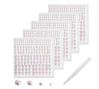SHUBEIEUMI 825 Piezas Adhesivo de Perla, 5 Hojas Adhesivo de Perla Autoadhesivo, Pegatinas de Perlas, para Maquillaje, Arte de Uñas, Artesanía, Decoración del Hogar, 3/4/5/6 mm-Colores Fantasía