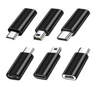 SHUBEIEUMI Adaptador USB C (6 Piezas), Adaptador USB C a Micro USB, Adaptador USB C a Mini USB, Adaptador USB C Macho a Micro USB Hembra, para Portátil, LG, Teléfono Móvil, etc-Negro
