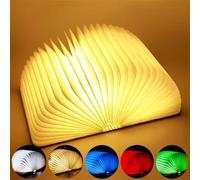 SHUBEIEUMI Libro Lámpara LED, Lámpara de Libro Plegable de 5 Colores, Luces Plegables de Madera 360°, Portátil Luz Lectura/Decorativa, USB Lámpara Portatil de Libro Recargable