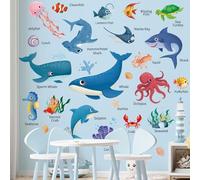 SHUCHING Pegatinas de Pared Animales Marinos, Vinilos Decorativos Educación Cognitiva Ballenas, Vinilo Adhesivo Pared Salón Dormitorio Habitación Infantiles Bebé