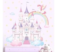 SHUCHING Pegatinas de Pared Castillo Grande, Vinilo Adhesivo Pared Unicornio Arcoíris, Vinilos Decorativos para Dormitorio Infantil Habitación Niña