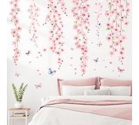 SHUCHING Pegatinas de Pared Flores de Cerezo Rosa, Vinilo Adhesivo Pared Flores Colgantes Rosas, Vinilos Decorativos para Salón Dormitorio