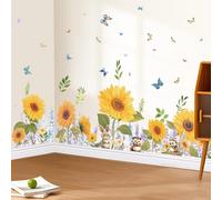 SHUCHING Pegatinas de Pared Girasoles Amarillos, Vinilo Adhesivo Pared Conejas, Vinilos Decorativos para Salón Dormitorio Infantil Cocina Zócalo