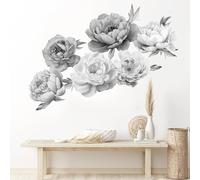SHUCHING Pegatinas de Pared Peonía Gris Grande, Vinilo Adhesivo Pared Flores Blancas y Negras, Vinilos Decorativos para Salón Dormitorio Puerta