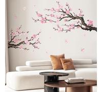 SHUCHING Pegatinas de Pared Ramas de Árbol Flores Rosas, Vinilo Adhesivo Pared Flores de Cerezo Rosa, Vinilos Decorativos para Salón Dormitorio