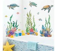 SHUCHING Pegatinas de Pared Tortuga Marina, Vinilo Adhesivo Pared Algas del Océano para Niños, Vinilos Decorativos para Dormitorio Infantil Baño