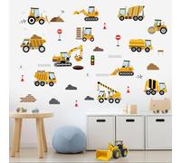 SHUCHING Pegatinas de Pared Vehículos de Construcción, Vinilo Adhesivo Pared Tractores Excavadoras para Niños, Vinilos Decorativos para Dormitorio Infantil