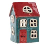 Shudehill Giftware Ceramic Village Pottery - Portavelas de té de gama de colores brillantes, hermoso regalo de inauguración de la casa, adorno para el hogar, portavelas (azul/rojo)