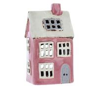 Shudehill Giftware Ceramic Village Pottery - Portavelas de té, hermoso regalo de inauguración de la casa, adorno para el hogar, portavelas (rosa/blanco)