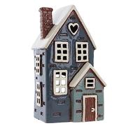 Shudehill Giftware Portavelas de cerámica Village Pottery azul marino, hermoso regalo de inauguración de la casa, adorno para el hogar, portavelas