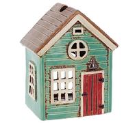 Shudehill Giftware Portavelas de cerámica Village Pottery Holiday House, hermoso regalo de inauguración de la casa, adorno para el hogar, portavelas (verde)