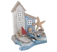 Shudehill Giftware Sandy Bay - Adorno decorativo para casa de playa, diseño rústico de playa con faro, ancla, casa de troncos y más (dos casas medianas)