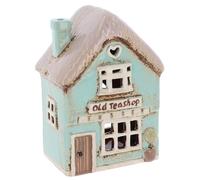 Shudehill Giftware Velas de té de cerámica Village, casa y floristería, casa de lágrimas, antigüedades y antigua panadería y tienda de dulces, todas pintadas a mano