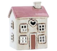 Shudehill Giftware Village Pottery 331032 - Portavelas con diseño de casa color crema y rosa