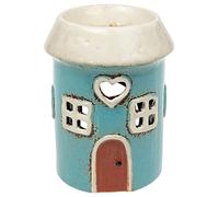 Shudehill Giftware Village Pottery Blue House - Portavelas de cerámica Redondo y Calentador para derretir Cera y Aceite