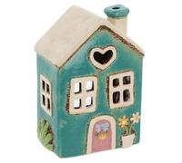 Shudehill Giftware Village Pottery - Portavelas de cerámica con diseño de casa floral en colores pastel (corazón verde azulado)