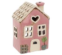 Shudehill Giftware Village Pottery - Portavelas de cerámica con diseño de casa floral en colores pastel (corazón rosa)
