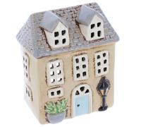 Shudehill Giftware Village Pottery - Portavelas de cerámica con diseño de flores de jardín, color gris, azul, amarillo, crema (crema de almohadilla)