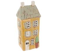 Shudehill Giftware Village Pottery - Portavelas de cerámica con diseño de flores de jardín, gris, azul, amarillo, crema (amarillo obturador)