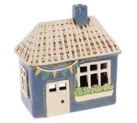 Shudehill Giftware Village Pottery - Portavelas de cerámica con diseño floral de jardín - gris, azul, amarillo, crema (azul jardín)