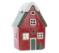 Shudehill Giftware Village Pottery - Portavelas de cerámica, diseño de casa de Navidad, color rojo