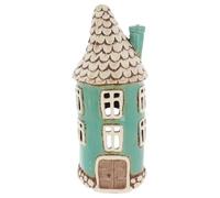 Shudehill Giftware Village Pottery - Portavelas redondo con forma de corazón, azul, rosa, gris y verde azulado (verde azulado)