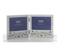 Shudehill Marco de Fotos Doble de 12,7 x 7,6 cm para bebé de 1ª y 2ª digitalización de Plata Satinada 72219, Metal, tamaño 12,7 x 8,9 cm.