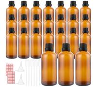 SHUESS 24 frascos con cuentagotas de 100 ml, botellas vacías de cristal marrón, frascos cuentagotas de farmacia, incluye embudo y etiqueta (marrón, 100 ml)