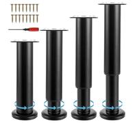 SHUESS 4 patas ajustables para muebles, altura regulable 18-30 cm, patas de metal negro para muebles con tornillos, destornillador, patas para muebles, para armario, armario, cama, sofá, silla