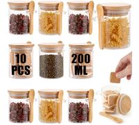 SHUESS Juego de 10 tarros de cristal con tapa y cuchara de 200 ml, herméticos Overnight Oats y tarros de especias, juego de tarros pequeños para cereales, té, pudín de chía, recipientes de vidrio de