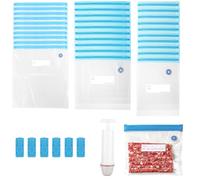 SHUESS Juego de 30 bolsas al vacío con bomba - Bolsas reutilizables Sous Vide en 3 tamaños - Bolsas herméticas al vacío con clips de cierre para almacenamiento de filamentos y almacenamiento en