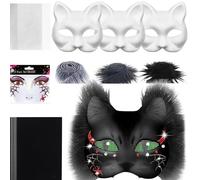 shuhauk Máscaras de gato para manualidades, juego de máscaras de gato en, accesorio de disfraz con malla y hoja de fieltro, manualidades para bailes de máscaras, mujeres, cosplay, fiesta de
