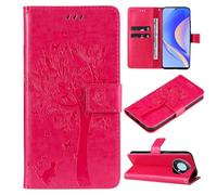 ShuiSu Funda tipo cartera de cuero vegano para Huawei Nova Y90, funda protectora con tapa con hermoso patrón de árbol, cierre magnético, función atril, bolsillos para tarjetas (KP2), color rojo rosa