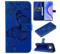 ShuiSu Funda tipo cartera de cuero vegano para Huawei Nova Y90, funda protectora con tapa con hermoso cierre magnético en relieve de mariposa, función atril, bolsillos para tarjetas (KP3), color azul