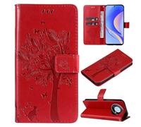 ShuiSu Funda tipo cartera de cuero vegano para Huawei Nova Y90, funda protectora con tapa con hermoso patrón de árbol, cierre magnético, función atril, bolsillos para tarjetas (KP2), color rojo