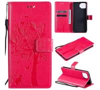 ShuiSu Funda tipo cartera de cuero vegano para OPPO F17 / A73 2020 4G, funda protectora con tapa con hermoso patrón de árbol, cierre magnético, función atril, bolsillos para tarjetas (KP2), color rojo