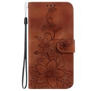 ShuiSu Funda tipo cartera de cuero vegano para Realme C20 / Realme C11 2021, funda protectora con tapa con estampado de flores en relieve de doble cierre magnético, función atril, bolsillos para