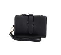 SHUIXIAYUE Cartera clásica de tres pliegues para mujer, con bloqueo pequeño, tarjetero compacto con ventana de identificación y pulsera, monedero corto, R1001-negro, Talla única