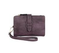 SHUIXIAYUE Cartera clásica de tres pliegues para mujer, con bloqueo pequeño, tarjetero compacto con ventana de identificación y pulsera, monedero corto, R1001-morado oscuro, Talla única