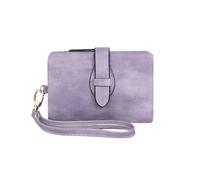 SHUIXIAYUE Cartera clásica de tres pliegues para mujer, con bloqueo pequeño, tarjetero compacto con ventana de identificación y pulsera, monedero corto, R1001-morado claro, Talla única