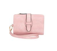 SHUIXIAYUE Cartera clásica de tres pliegues para mujer, con bloqueo pequeño, tarjetero compacto con ventana de identificación y pulsera, monedero corto, R1001-rosa, Talla única