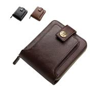SHUIXIAYUE Cartera vintage para hombre, de piel sintética, corta, con cierre, color sólido, duradera, práctica, Café profundo, Talla única