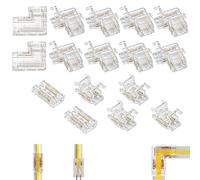 SHUIYUE 16 unidades de conectores rápidos para tiras LED, incluye 10 conectores de 2 pines de 8 mm tipo L, 6 conectores centrales, para tiras de 8 mm