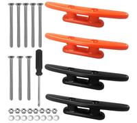 SHUIYUE 4 Pcs Grapa para Barcos, 100mm Cornamusas para Muelles De Amarre,with Screwdriver, Tacos De Base Abierta Base De Cuerda Marina,Taco De Barco Nailon(2 Black,2 Orange)