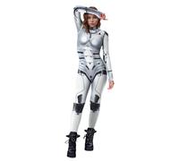 Shukqueen Disfraz de Halloween para mujer, con estampado de armadura mecánica, traje de ciencia ficción, futuro, guerrero, robot espacial, para fiesta, actuación, color blanco, talla M
