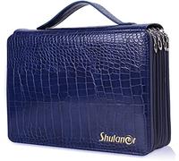 Shulaner Estuche 250 Ranuras con 5 Capas de Cremallera, Gran Capacidad, Piel sintética, Estuche para lápices, Organizador de lápices - Azul