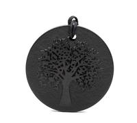 Shungit Grabado Colgante Arbol de la Vida Círculo con Cordón - Auténtico Curación Piedra para Chakra y Equilibrio Energético