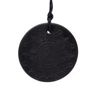 Shungit Grabado Colgante Yin Yang Círculo con Cordón - Auténtico Curación Roca para Chakra y Equilibrio Energético